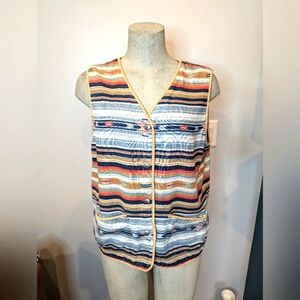 Jones New York vintage Linen Striped Aztec Vest Women's Size Medium